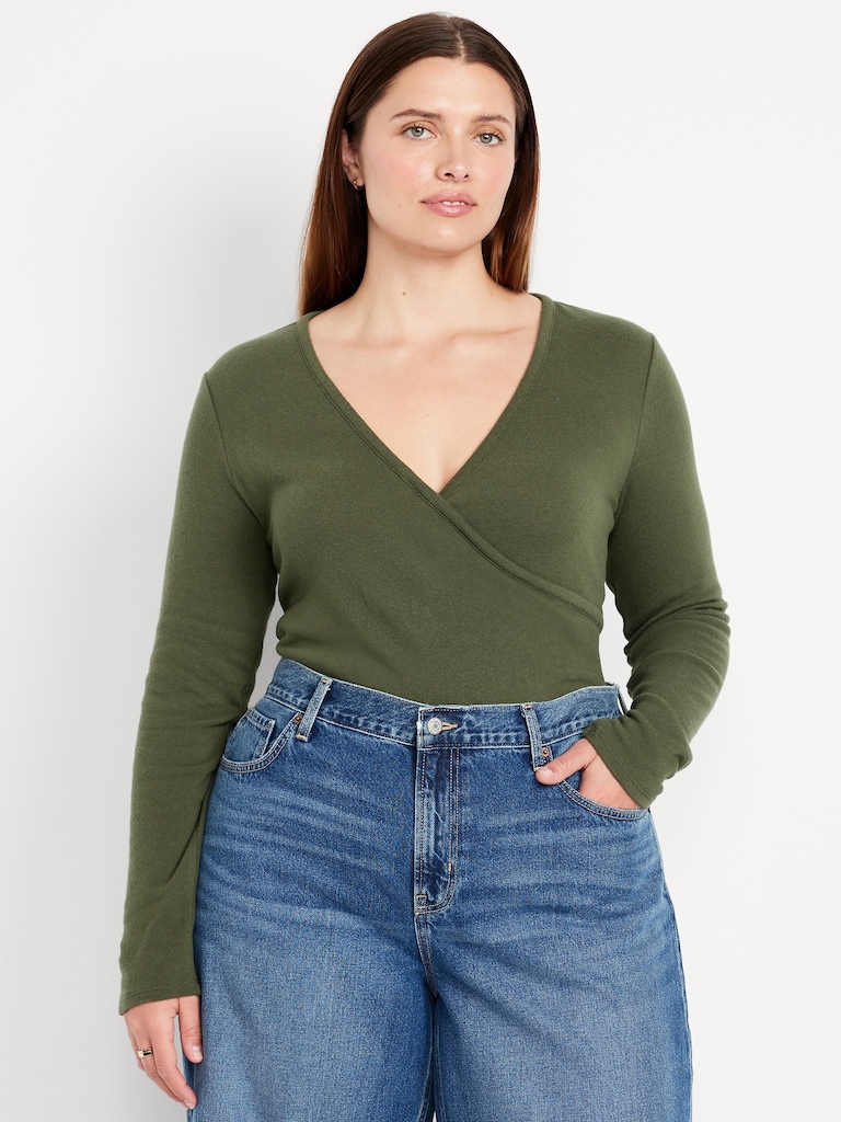Long-Sleeve Wrap-Front Top