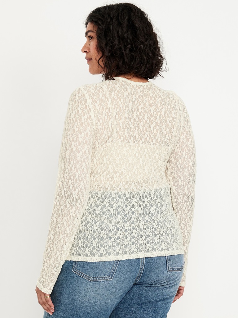 Long-Sleeve Lace Crew-Neck Top