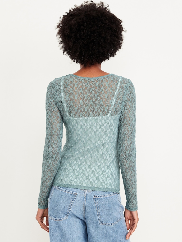 Long-Sleeve Lace Crew-Neck Top