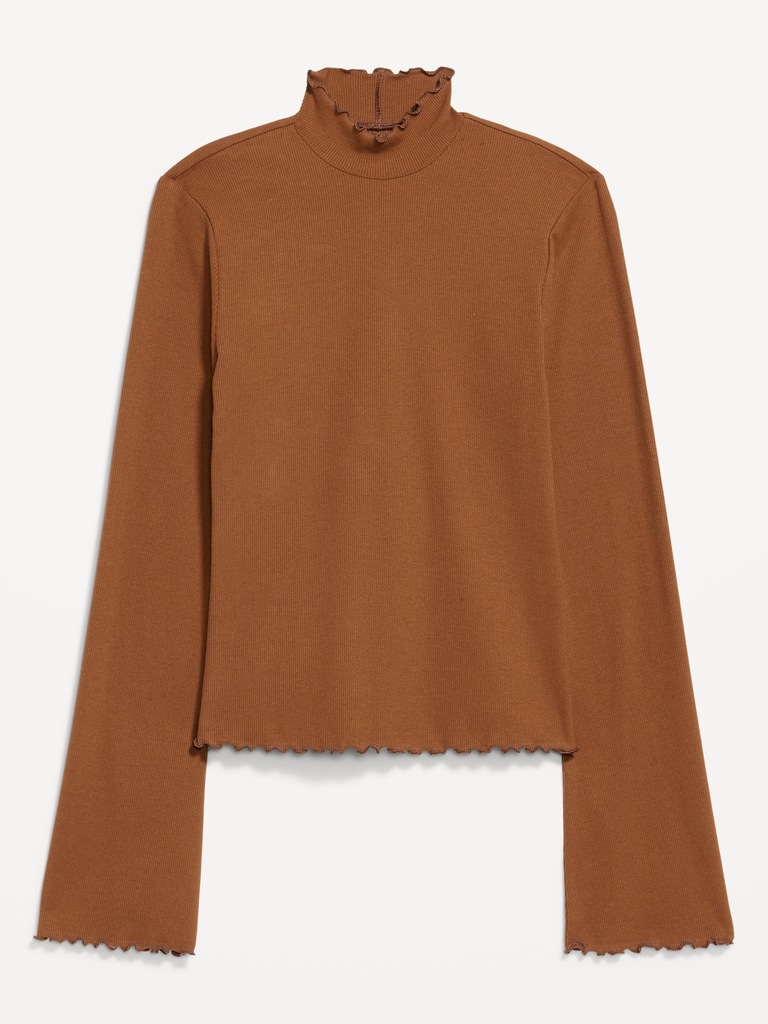 Mock-Neck Lettuce-Edge Rib Top