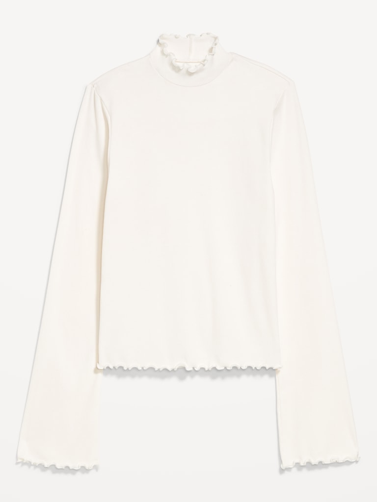 Mock-Neck Lettuce-Edge Rib Top