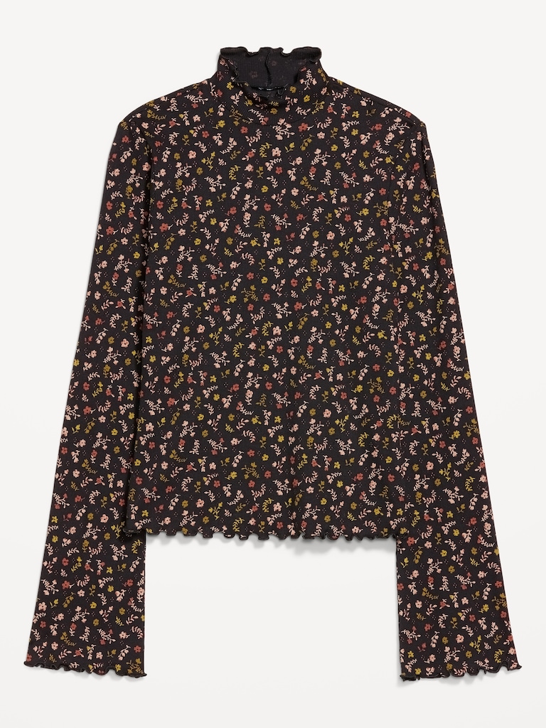 Mock-Neck Lettuce-Edge Rib Top