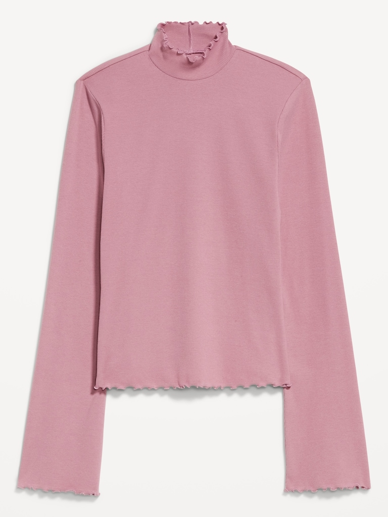 Mock-Neck Lettuce-Edge Rib Top