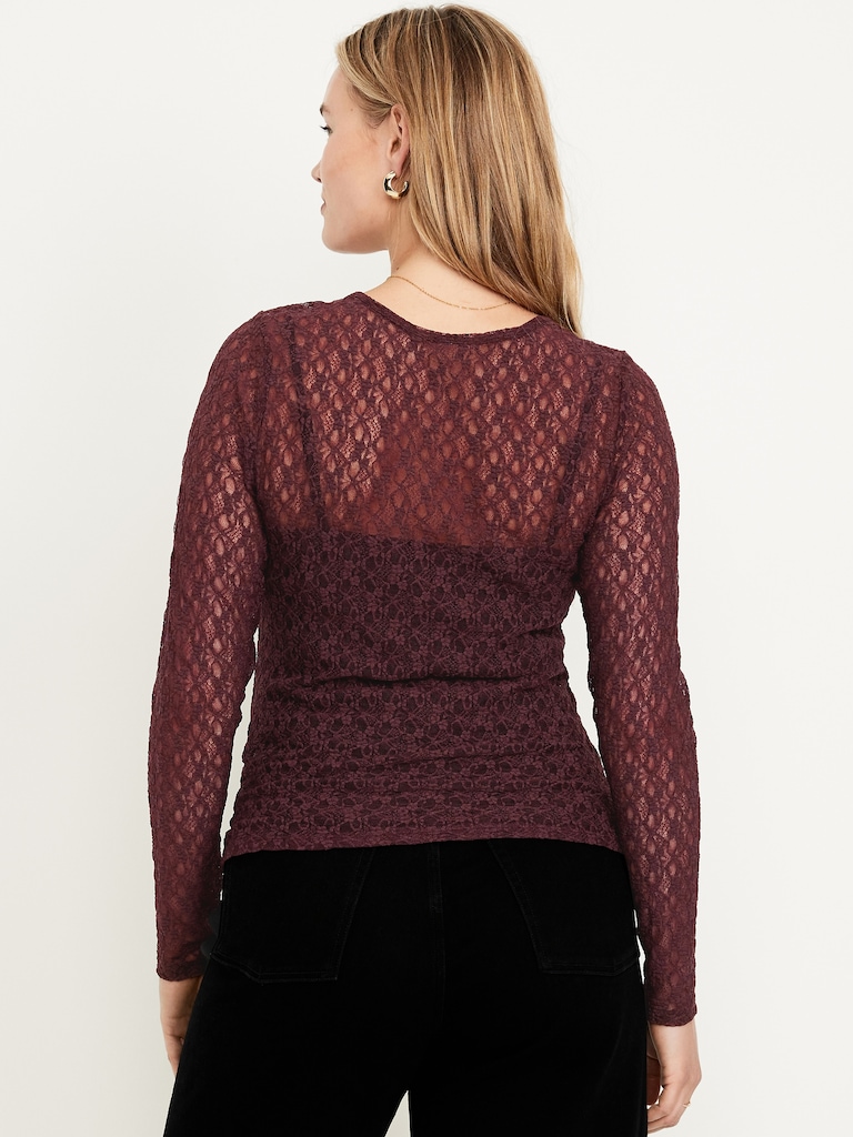 Long-Sleeve Lace Crew-Neck Top