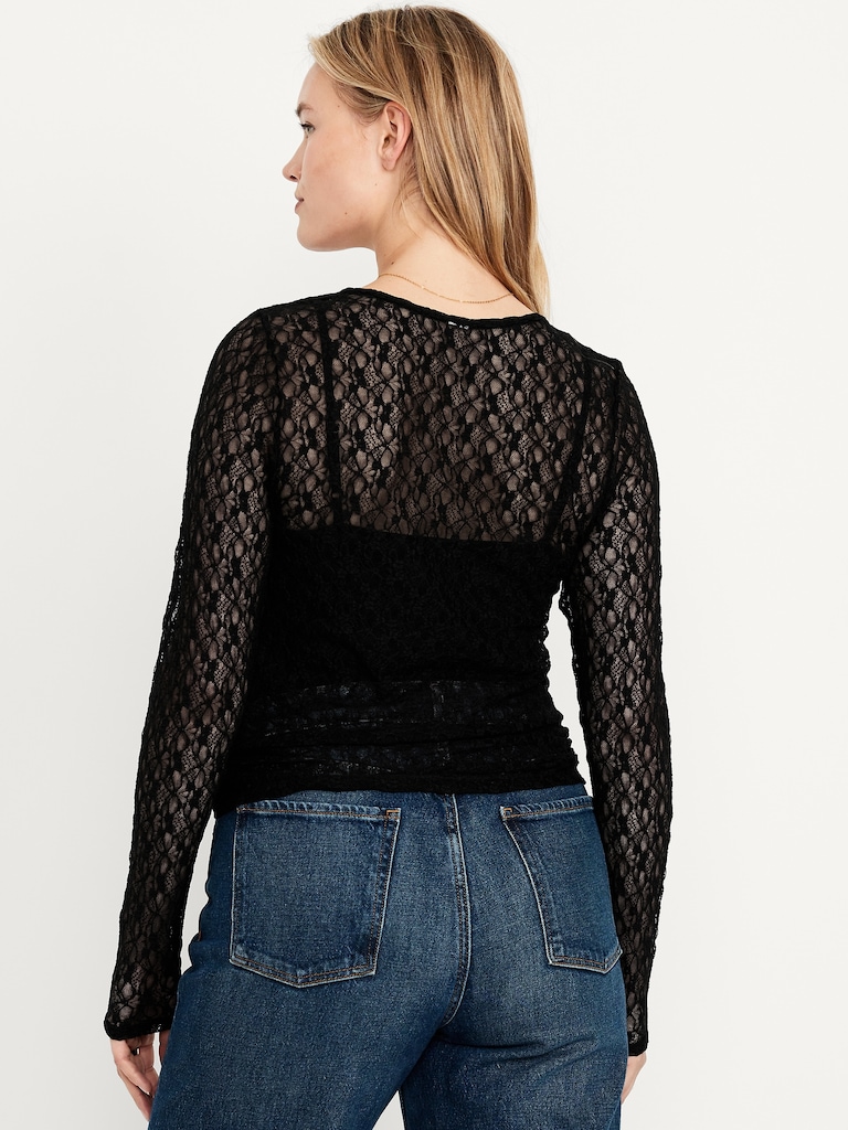 Long-Sleeve Lace Crew-Neck Top