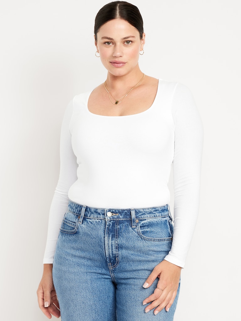 Fitted Double-Layer Scoop-Neck Top