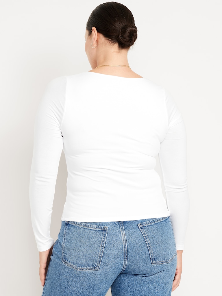 Fitted Double-Layer Scoop-Neck Top