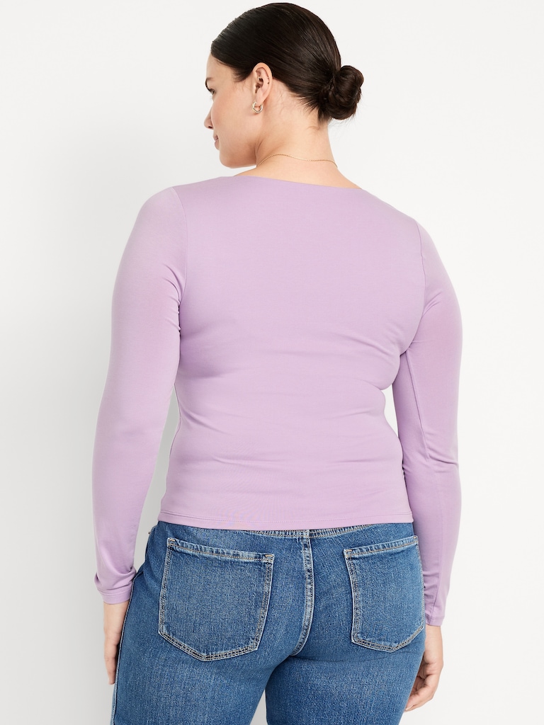 Fitted Double-Layer Scoop-Neck Top