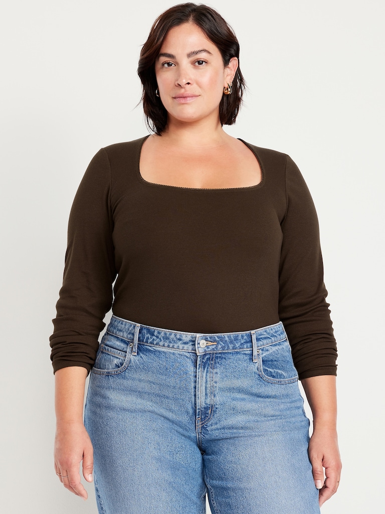 Long-Sleeve Square-Neck Top