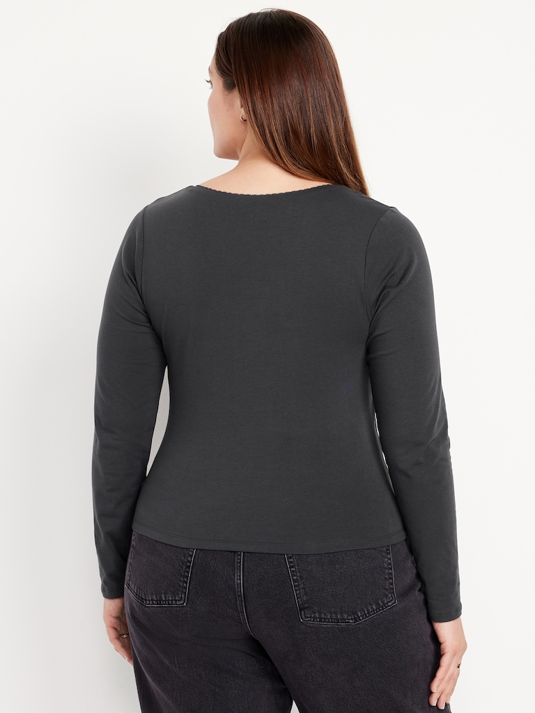 Fitted Double-Layer Scoop-Neck Top