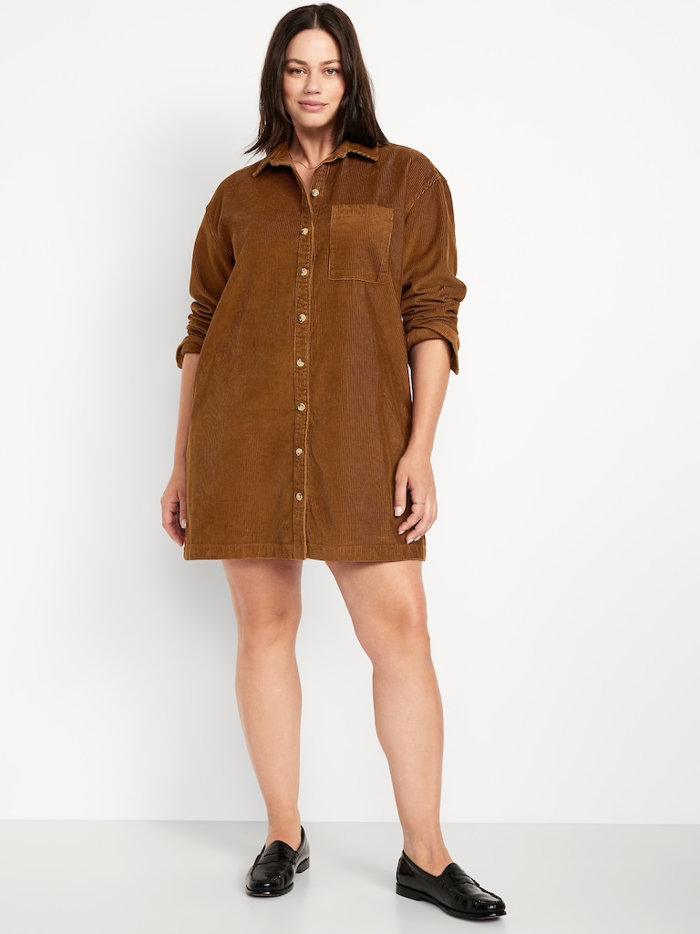 Corduroy Mini Shirt Dress