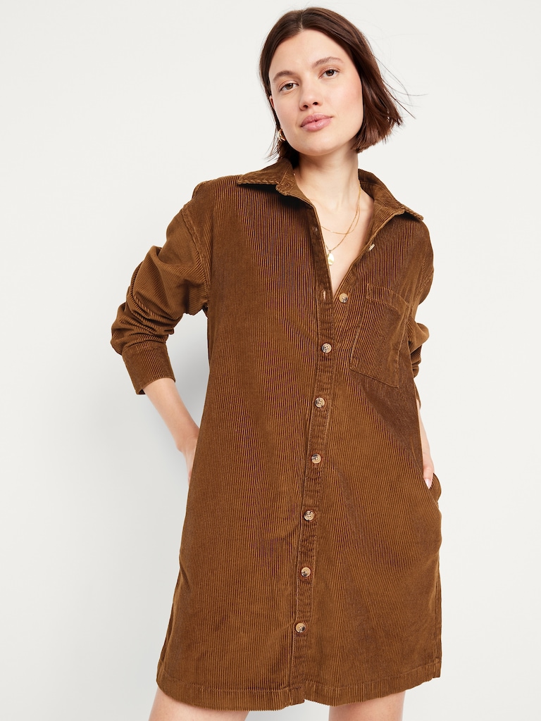 Corduroy Mini Shirt Dress