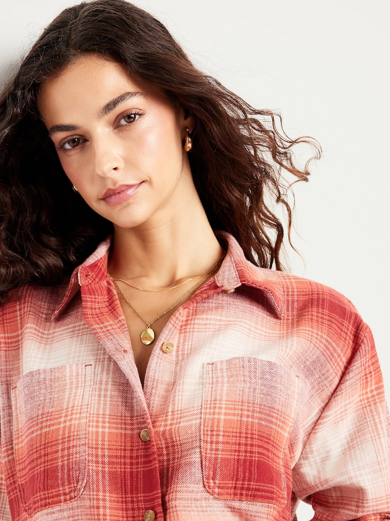 Plaid Flannel Button-Down Boyfriend Shirt
