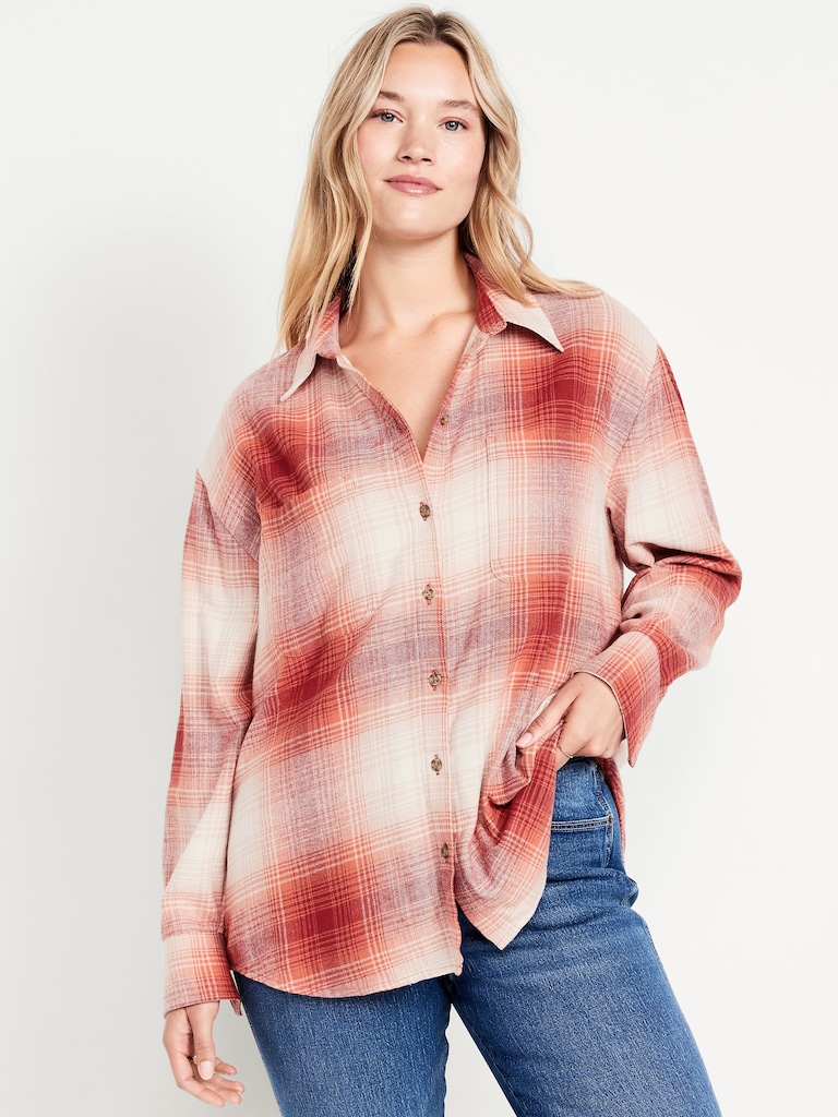 Plaid Flannel Button-Down Boyfriend Shirt