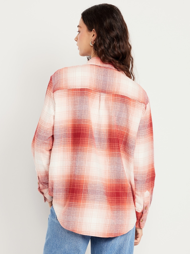 Plaid Flannel Button-Down Boyfriend Shirt