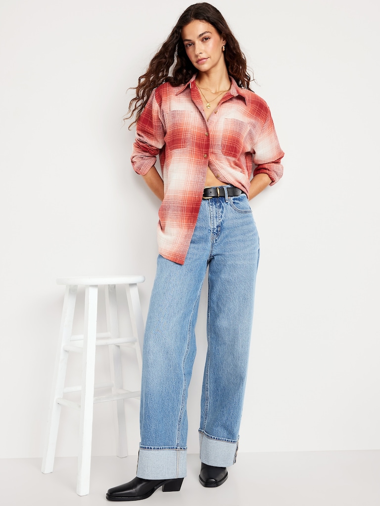 Plaid Flannel Button-Down Boyfriend Shirt