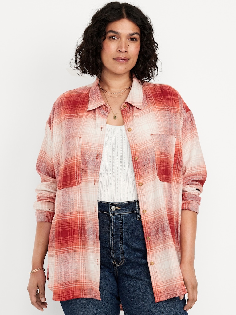 Plaid Flannel Button-Down Boyfriend Shirt