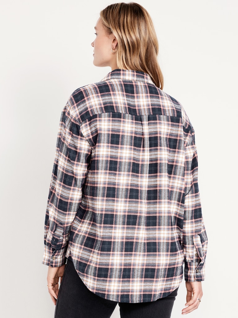 Plaid Flannel Button-Down Boyfriend Shirt