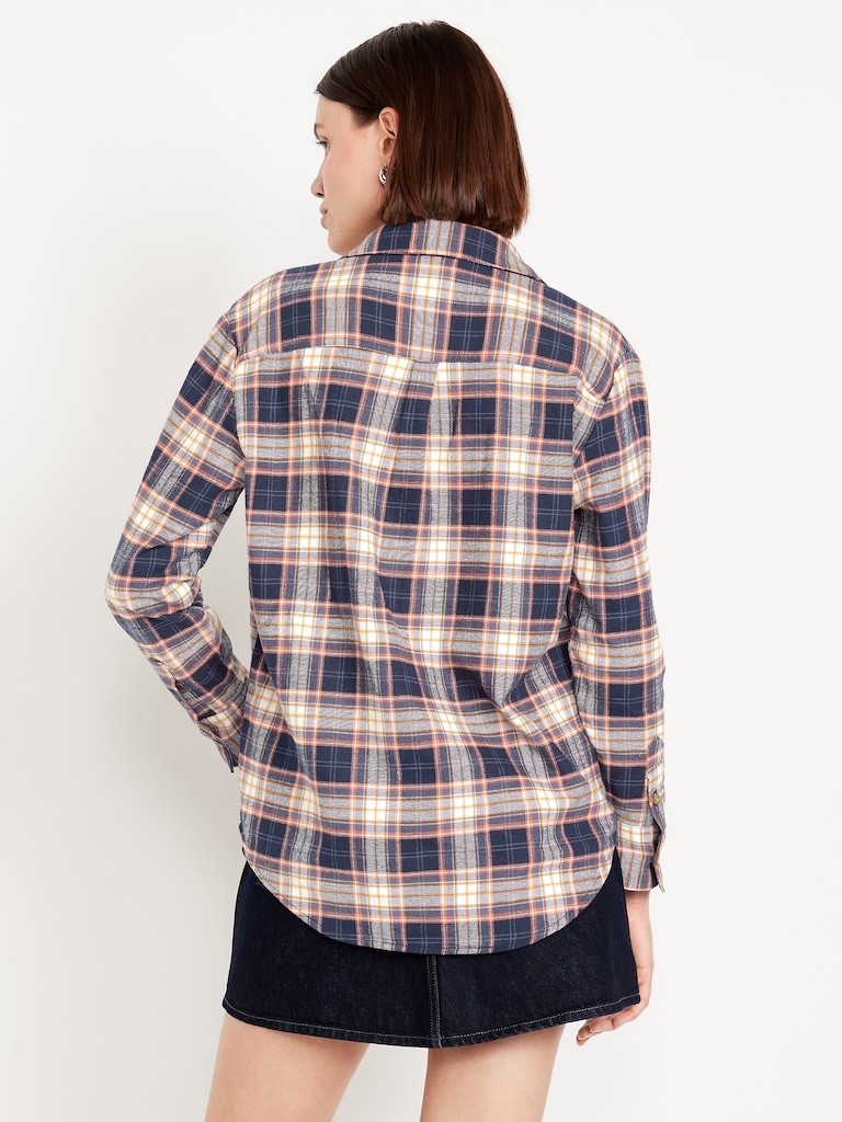 Plaid Flannel Button-Down Boyfriend Shirt