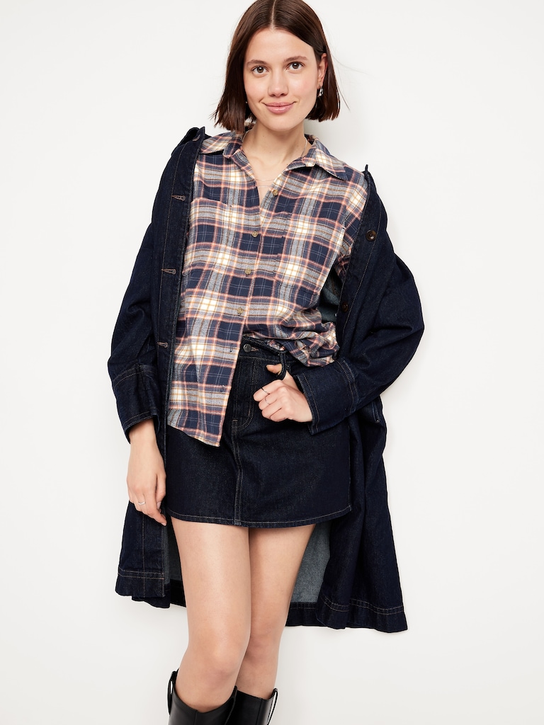 Plaid Flannel Button-Down Boyfriend Shirt
