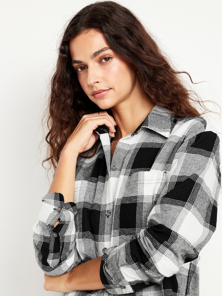 Plaid Flannel Button-Down Boyfriend Shirt