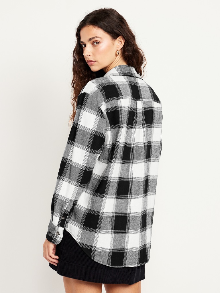 Plaid Flannel Button-Down Boyfriend Shirt