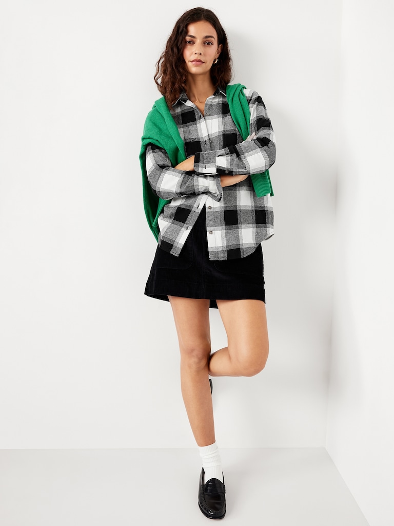 Plaid Flannel Button-Down Boyfriend Shirt