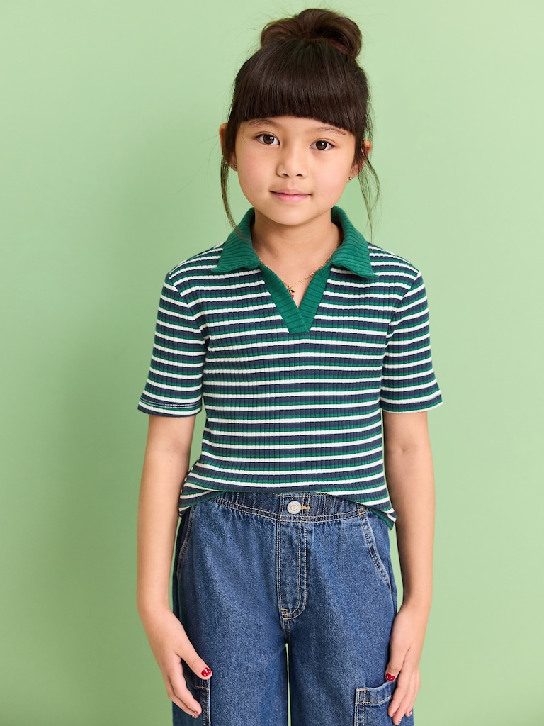 Short-Sleeve Fitted Collared Top for Girls