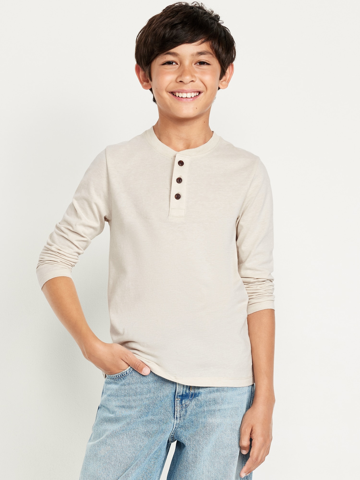 Long-Sleeve Henley Thermal-Knit T-Shirt for Boys