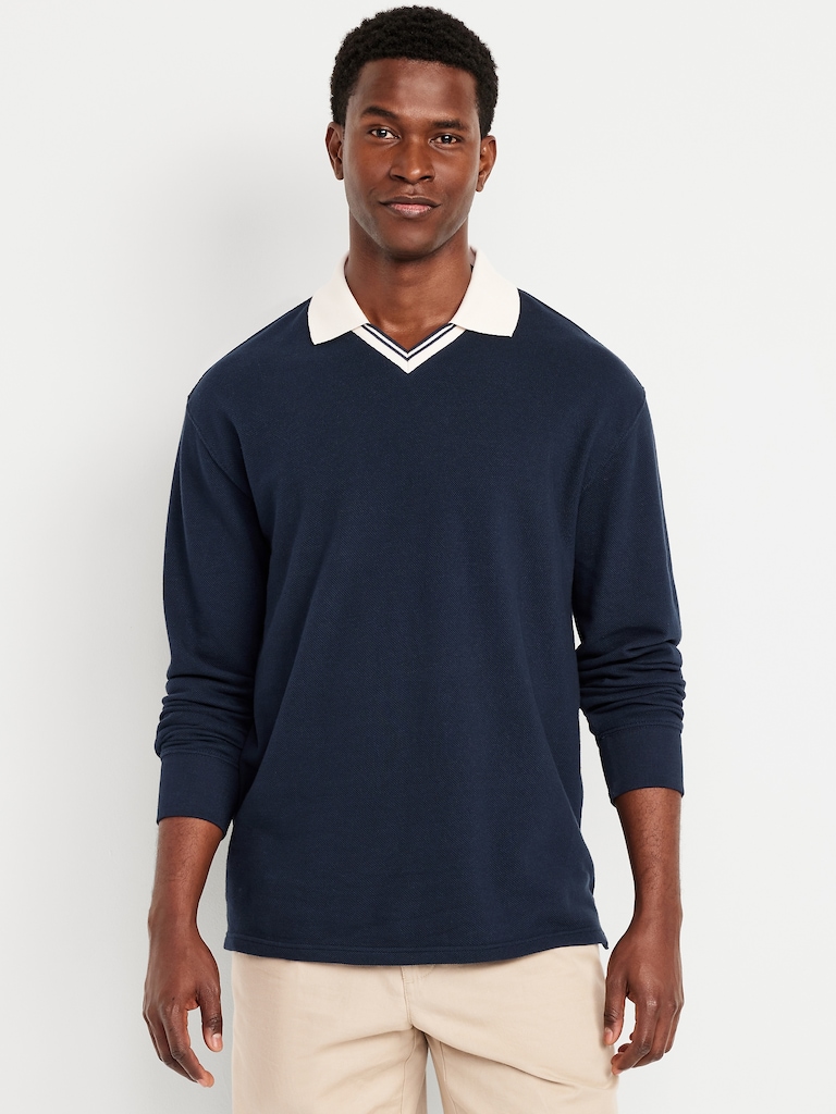 Long-Sleeve V-Neck Polo