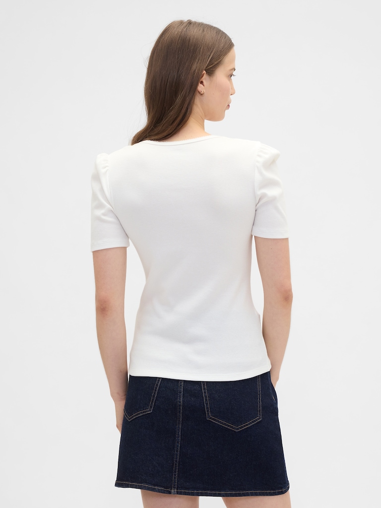 Ribbed Scoopneck Puff Sleeve Top