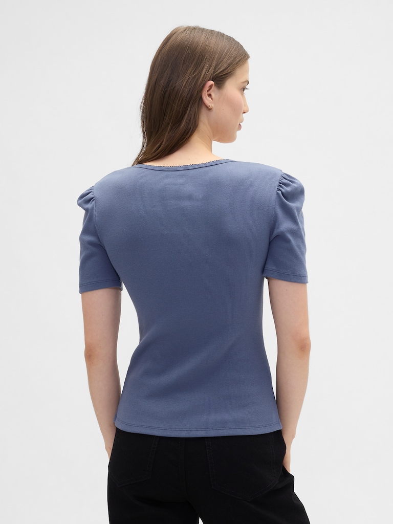 Ribbed Scoopneck Puff Sleeve Top