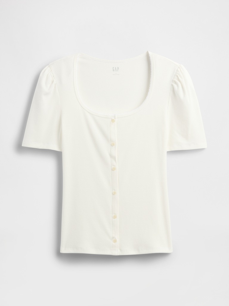 Ribbed Scoopneck Puff Sleeve Top