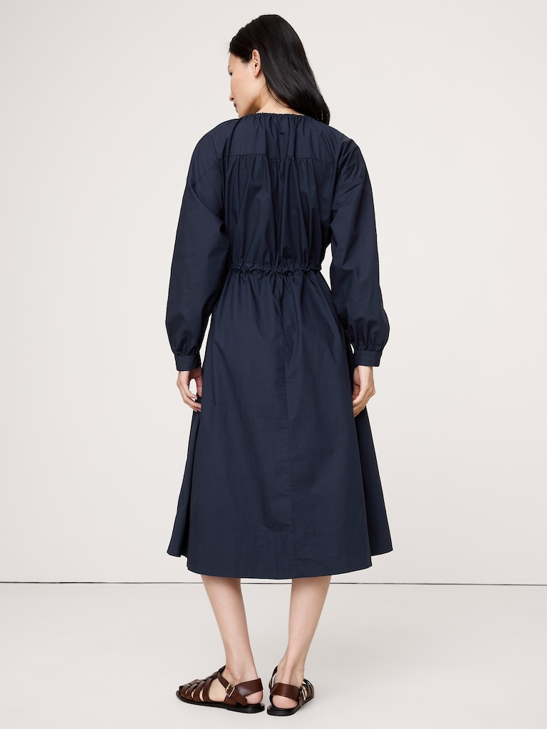 Cotton Poplin Pocket Midi Shirtdress