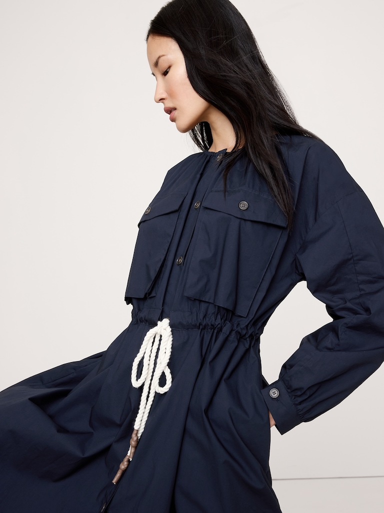 Cotton Poplin Pocket Midi Shirtdress