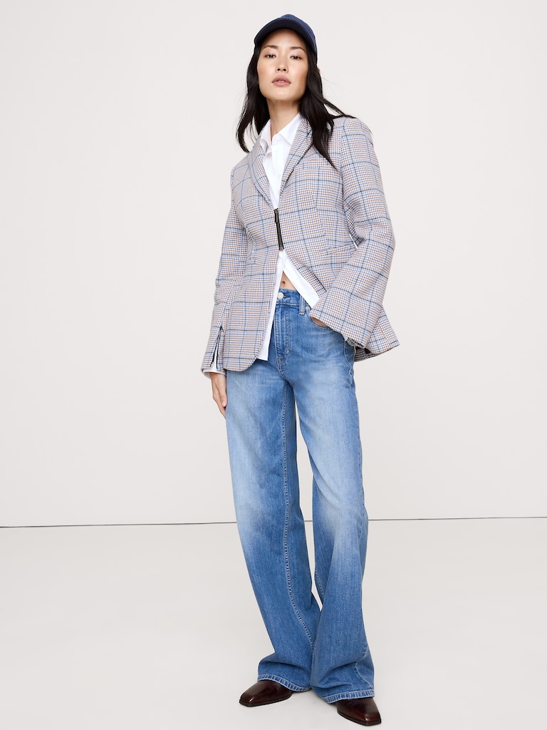 Italian Plaid Zip Blazer