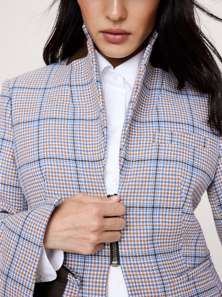 Italian Plaid Zip Blazer