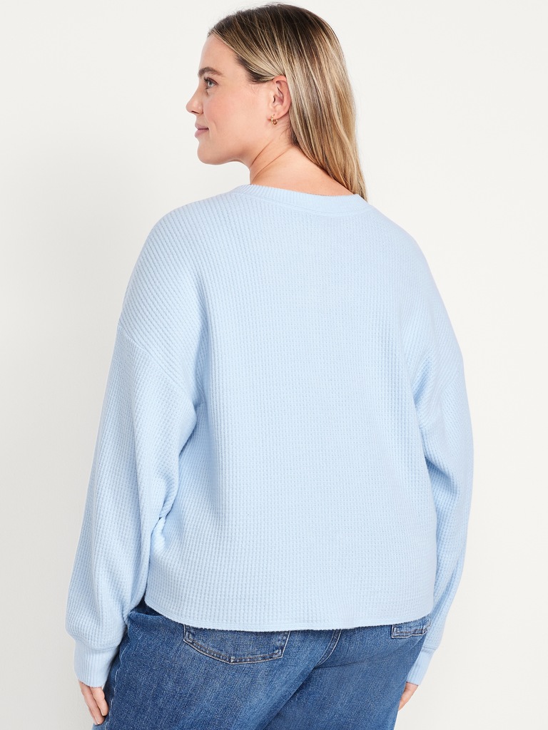 Oversized Cozy Waffle Henley Top