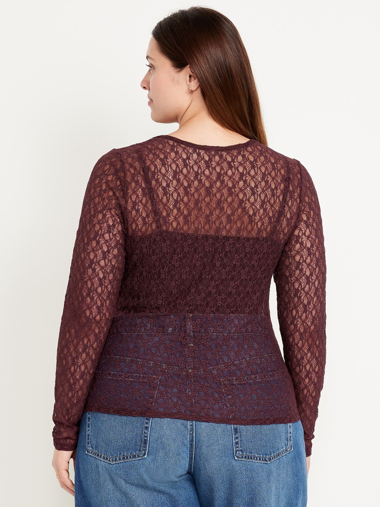 Long-Sleeve Lace Crew-Neck Top