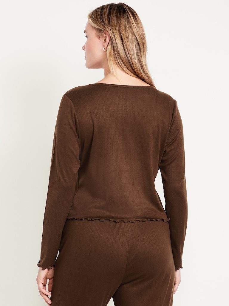 Cozy Lettuce-Edge Pajama Top