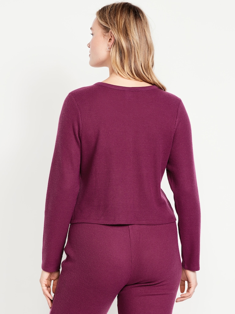 Button-Down Waffle-Knit Sleep Top