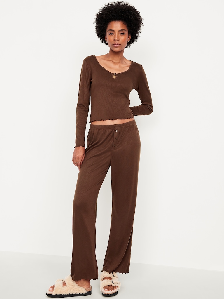 High-Waisted Cozy Rib Pajama Pants