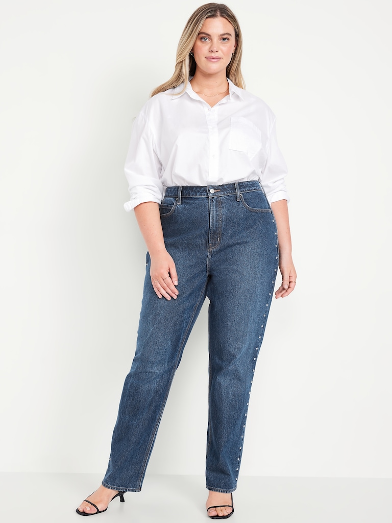 Extra High-Waisted Studded Straight Jeans