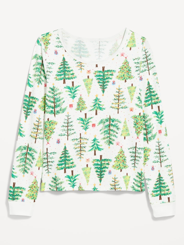 Scoop-Neck Waffle Pajama Top for Women