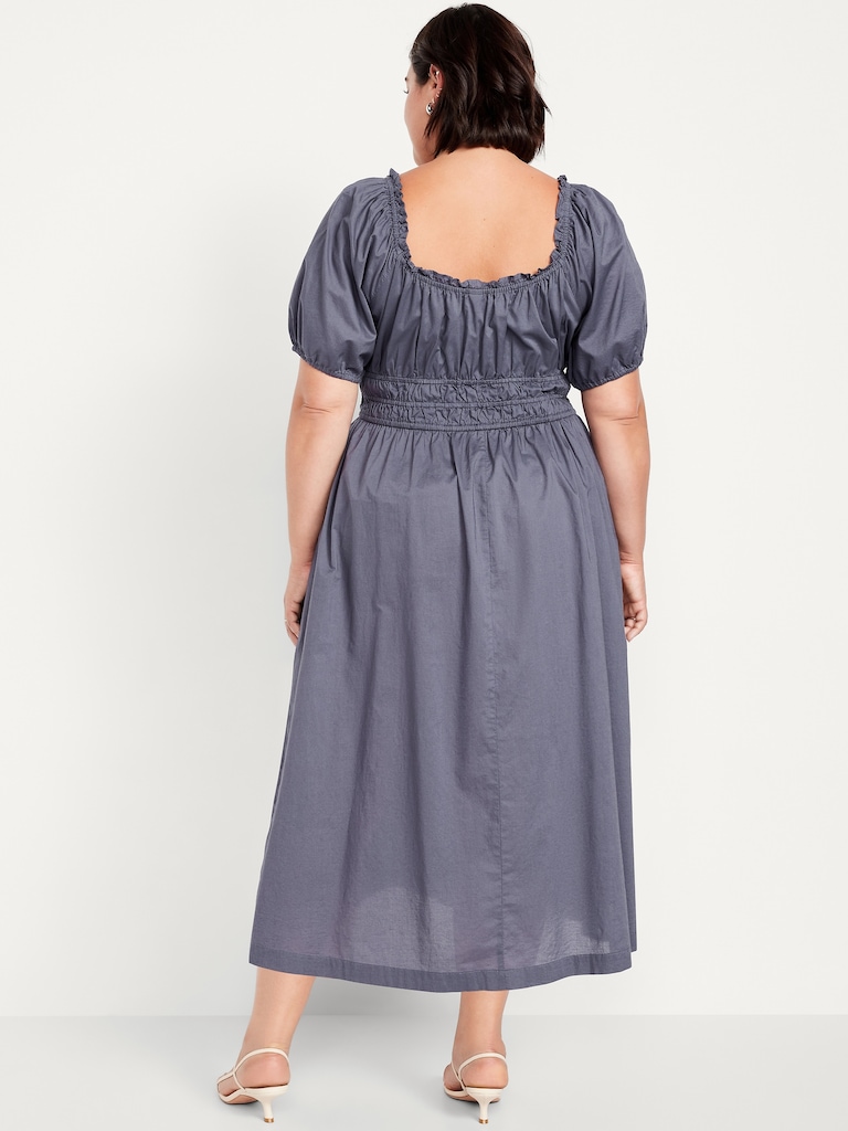 Fit & Flare Puff-Sleeve Midi Dress