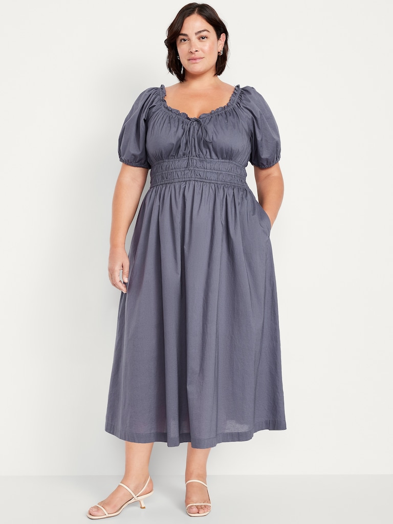 Fit & Flare Puff-Sleeve Midi Dress