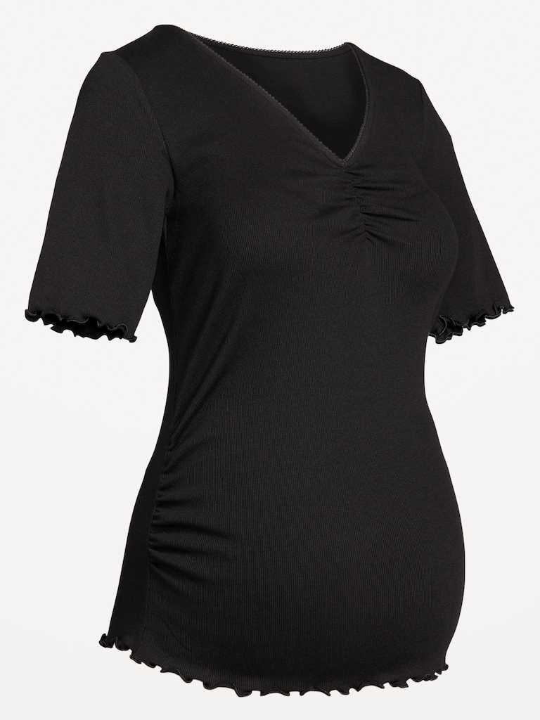 Maternity V-Neck Elbow-Sleeve Top