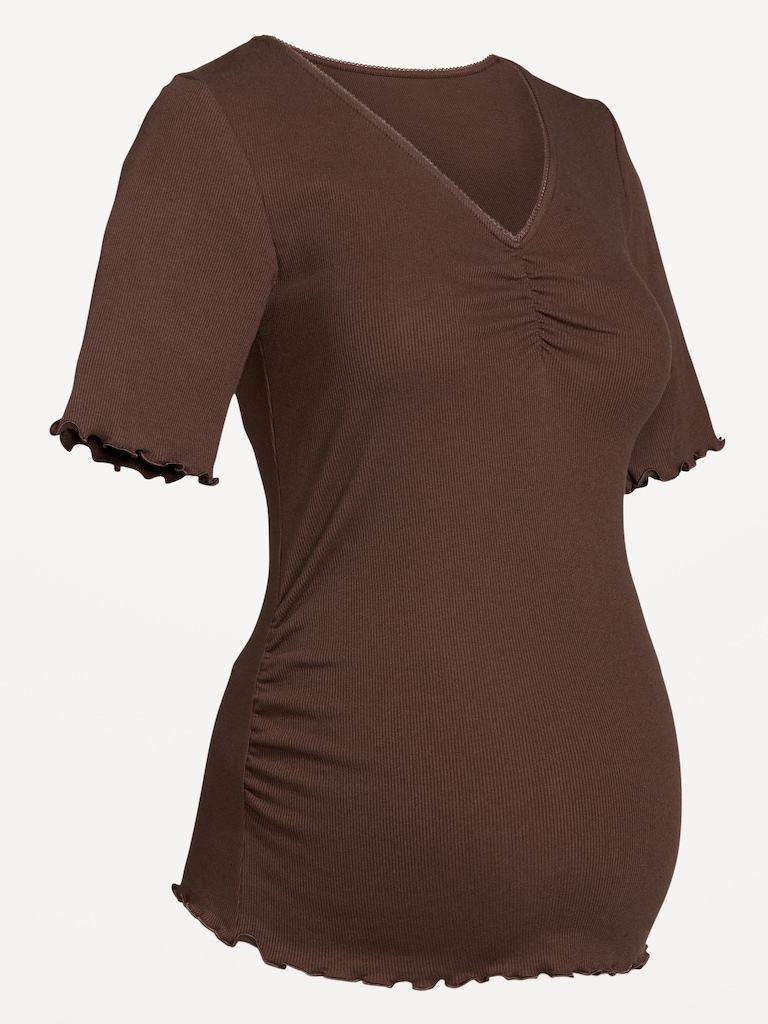 Maternity V-Neck Elbow-Sleeve Top