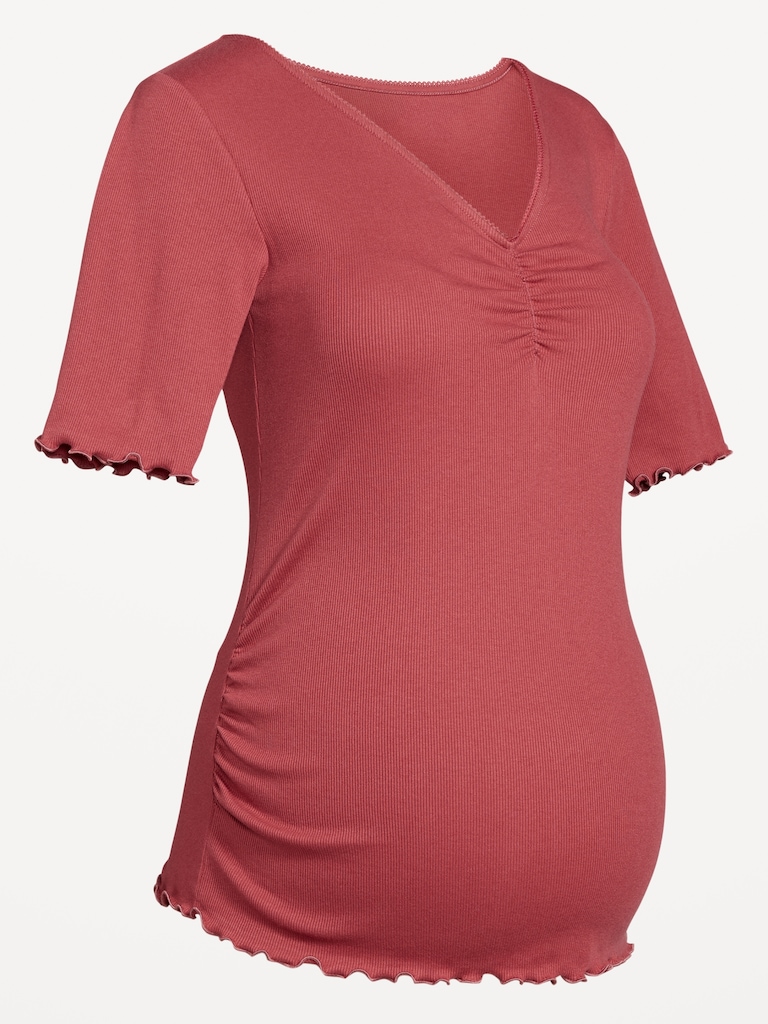Maternity V-Neck Elbow-Sleeve Top