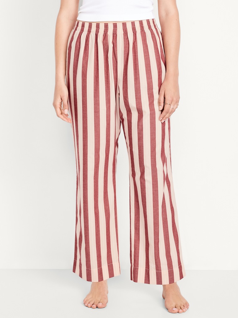 Pantalon de pyjama à taille haute en popeline